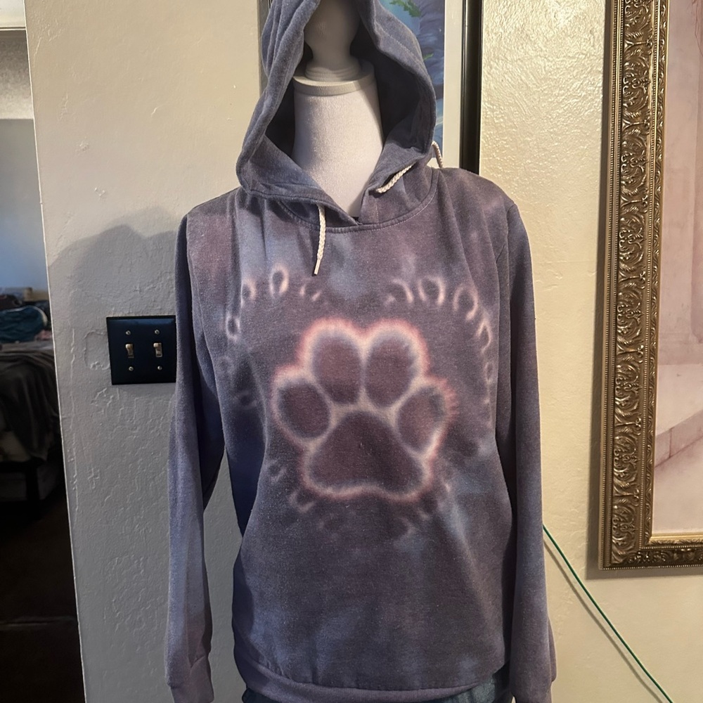 Pullover Hoodie with Paw Print Tie-Dye - Blue